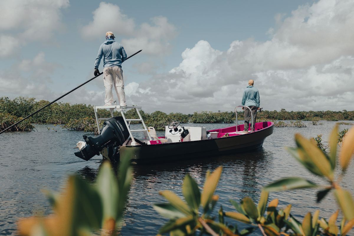 Guide and guest fly fishing in Belize