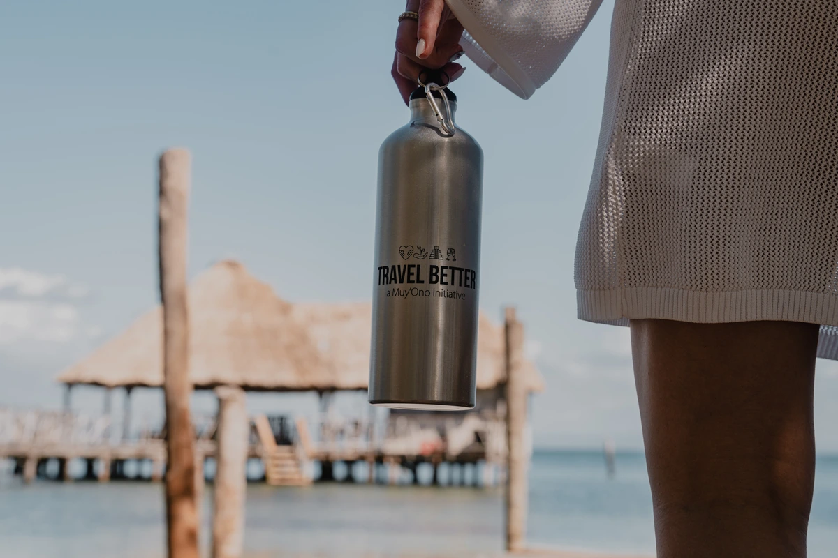 Resuable water bottle at Thatch Caye Resort | MuyOno Resorts